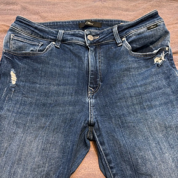 Mavi Tess Skinny High-Rise jeans in mid feather blue.  Distressed look. Stretch. - Picture 1 of 9